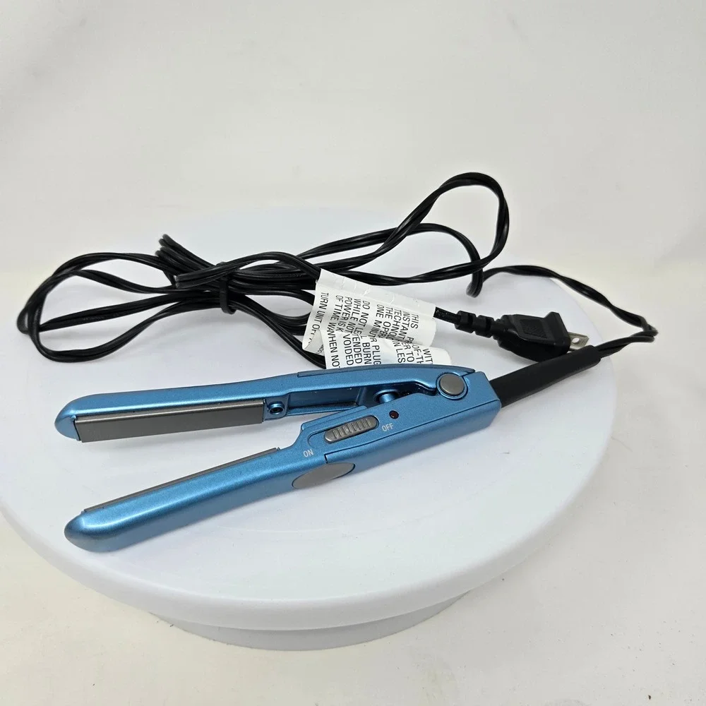 Mini Ceramic‎ Hair Straightener Flat Iron Metallic Blue Travel Size for Bangs